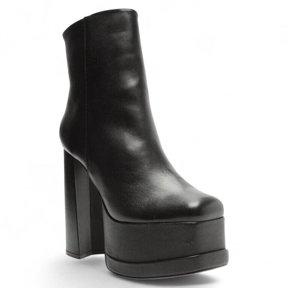 SCHUTZ Womens Square Toe Block Heel Zip-up Leather Booties - Picture 1 of 4